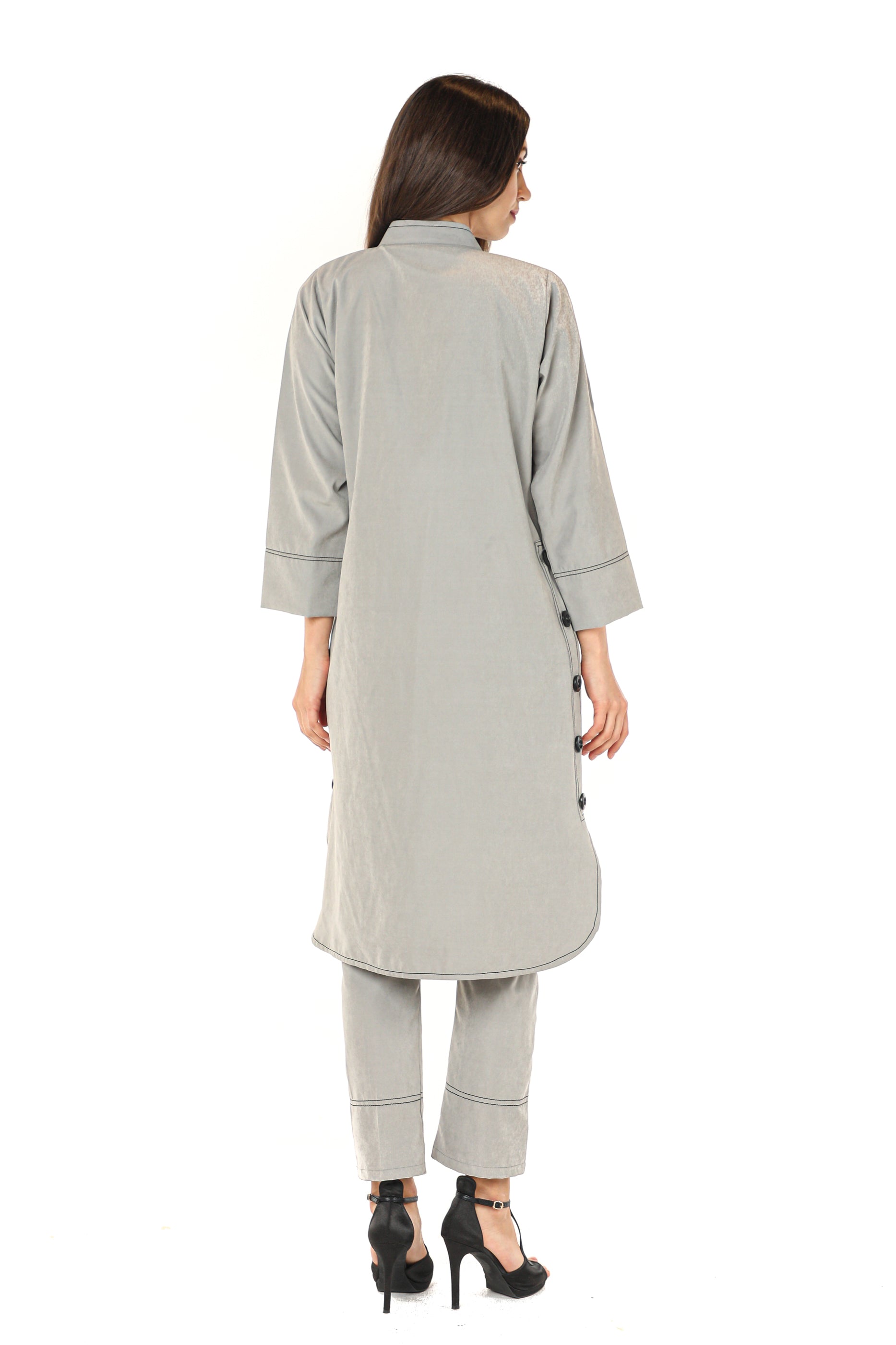 MOiSTREET Grey Shamua Fabric Jacket And Pants With Crepe Top (7547335770339)