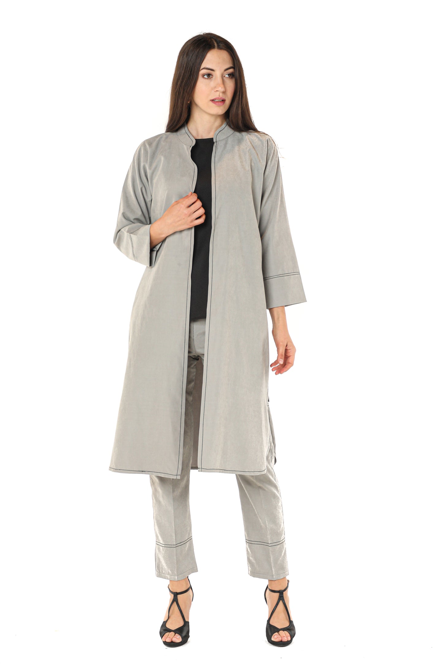 MOiSTREET Grey Shamua Fabric Jacket And Pants With Crepe Top (7547335770339)