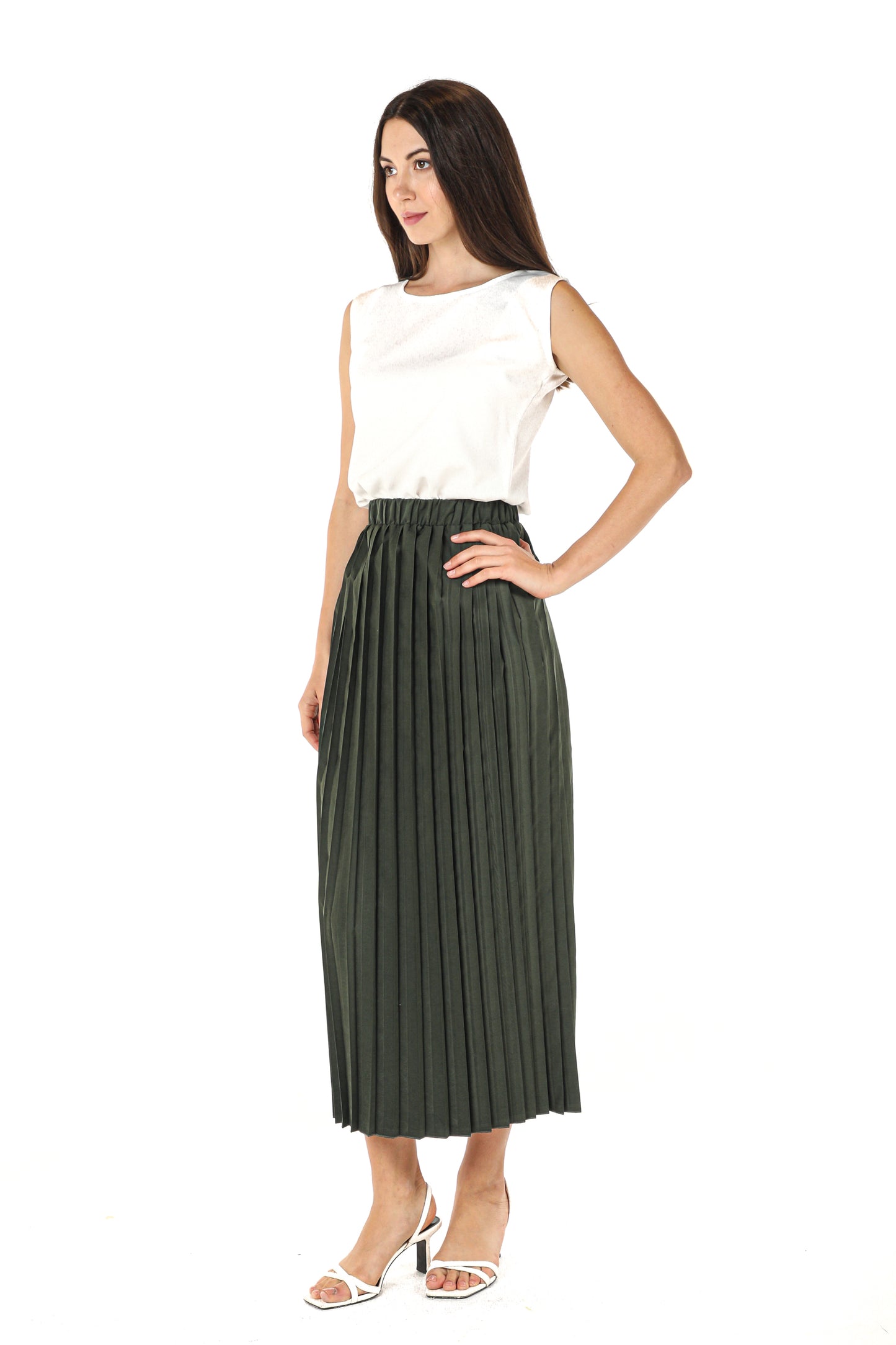 MOiSTREET Green Shamua Pleated Skirt (7580562915555)