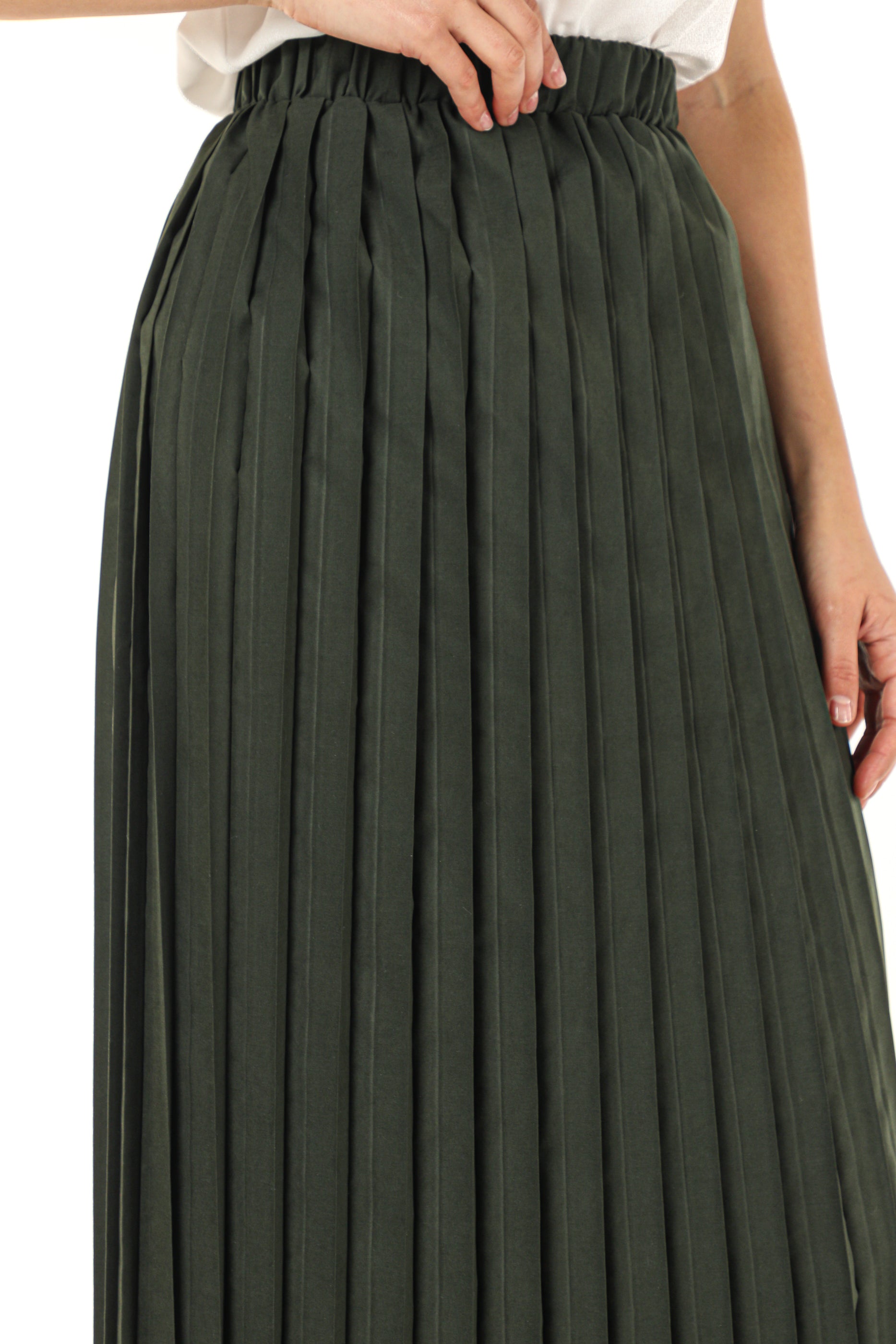 MOiSTREET Green Shamua Pleated Skirt (7580562915555)