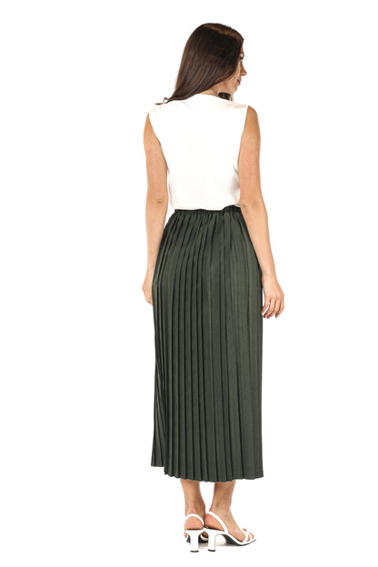 MOiSTREET Green Shamua Pleated Skirt (7580562915555)