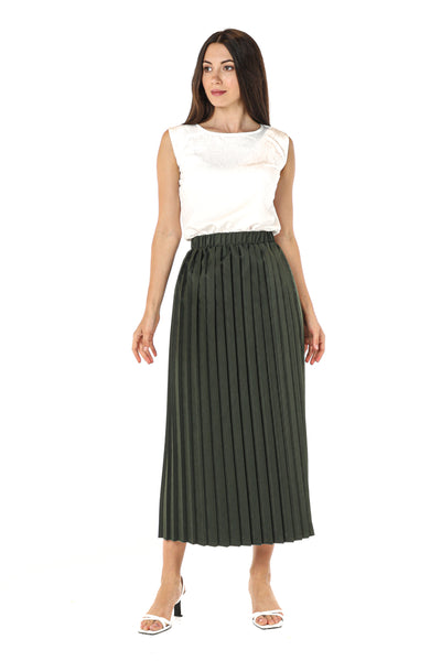 MOiSTREET Green Shamua Pleated Skirt (7580562915555)