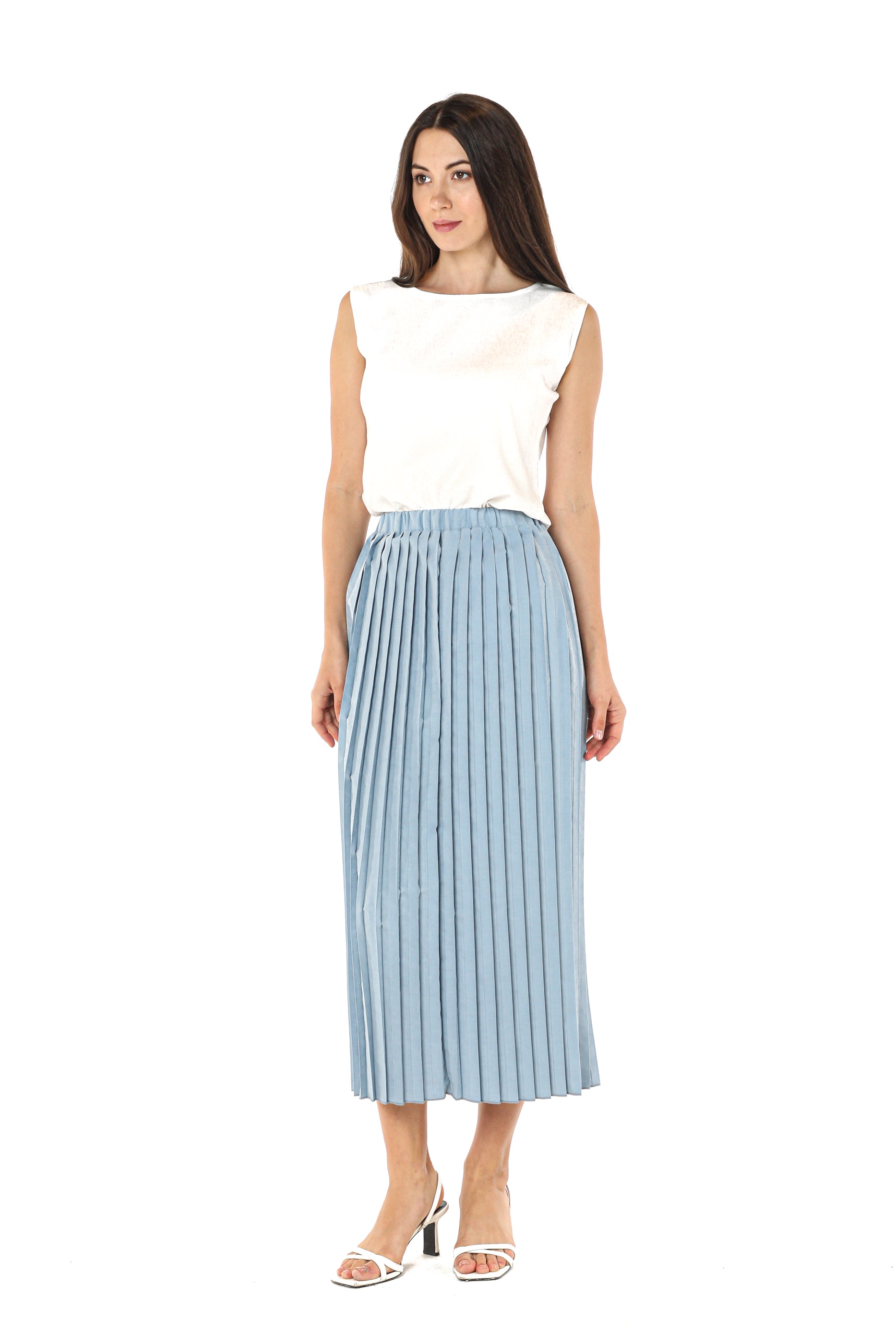 MOiSTREET Blue Shamua Pleated Skirt (7580617638115)