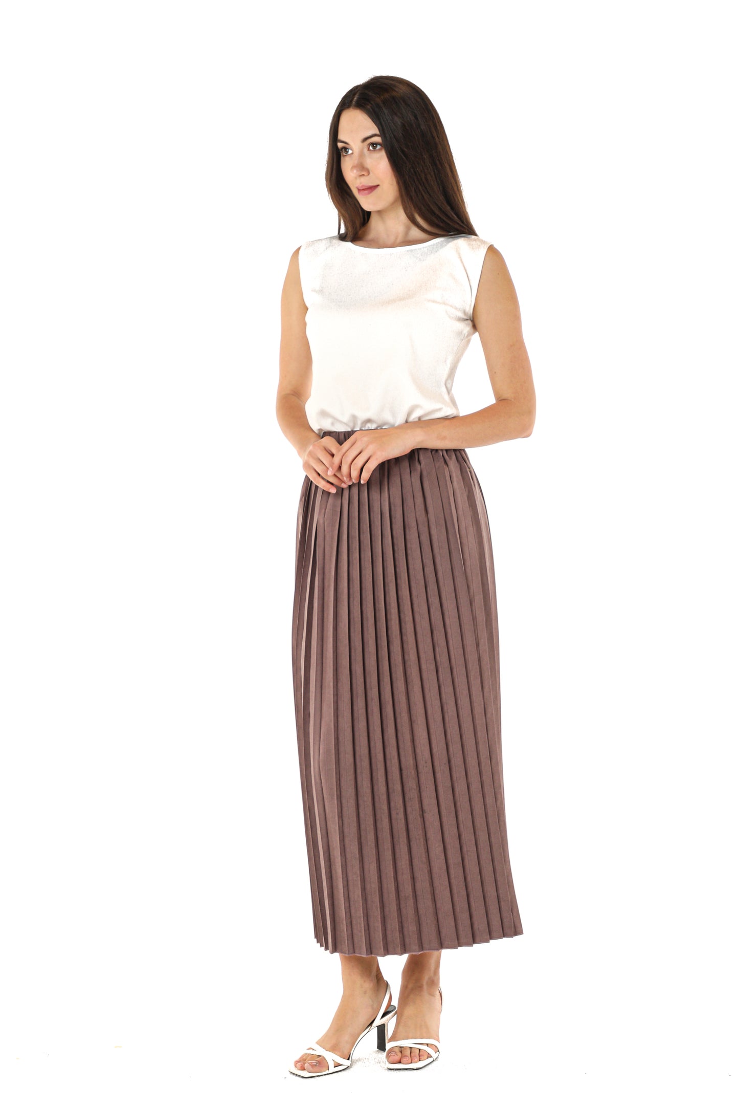 MOiSTREET Brown Shamua Pleated Skirt (7580623929571)