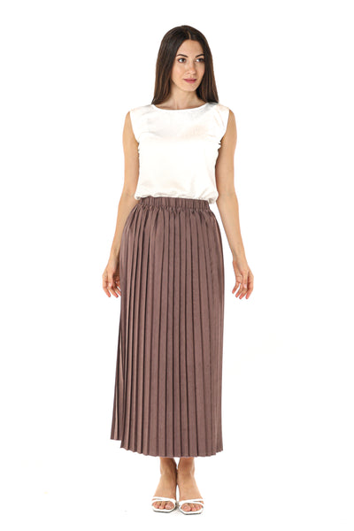 MOiSTREET Brown Shamua Pleated Skirt (7580623929571)