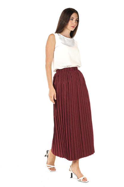 MOiSTREET Maroon Shamua Pleated Skirt (7580626092259)