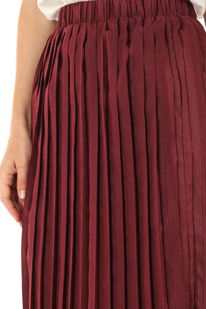 MOiSTREET Maroon Shamua Pleated Skirt (7580626092259)