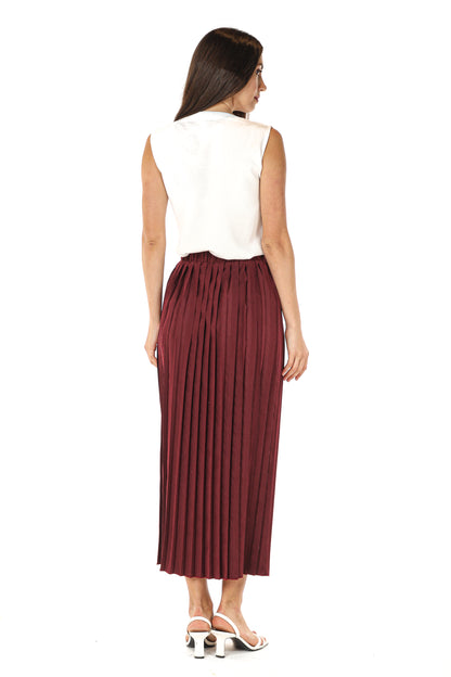 MOiSTREET Maroon Shamua Pleated Skirt (7580626092259)