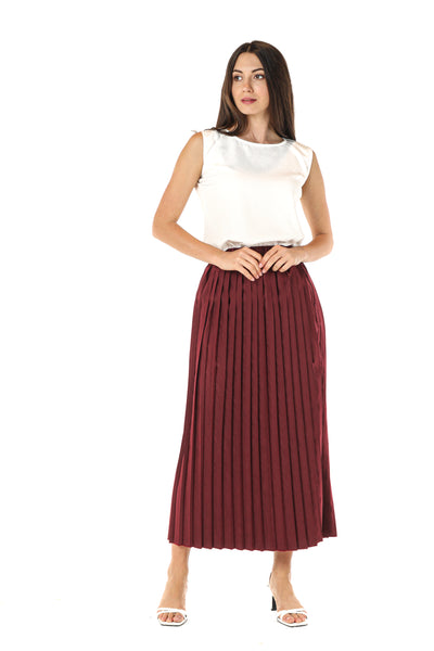 MOiSTREET Maroon Shamua Pleated Skirt (7580626092259)