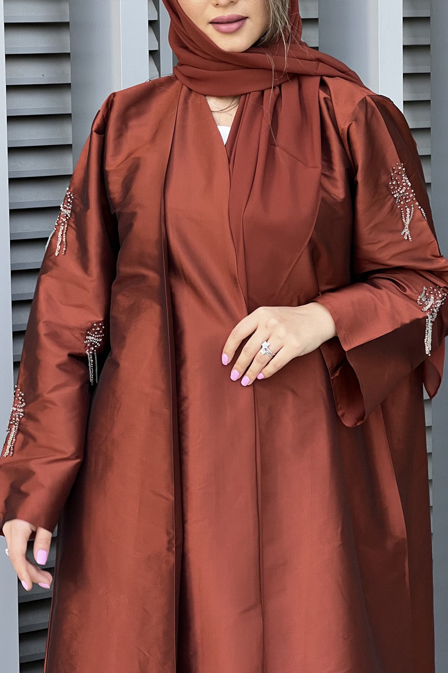 MOiSTREET Taffeta Embroidered Abaya (7633696653539)