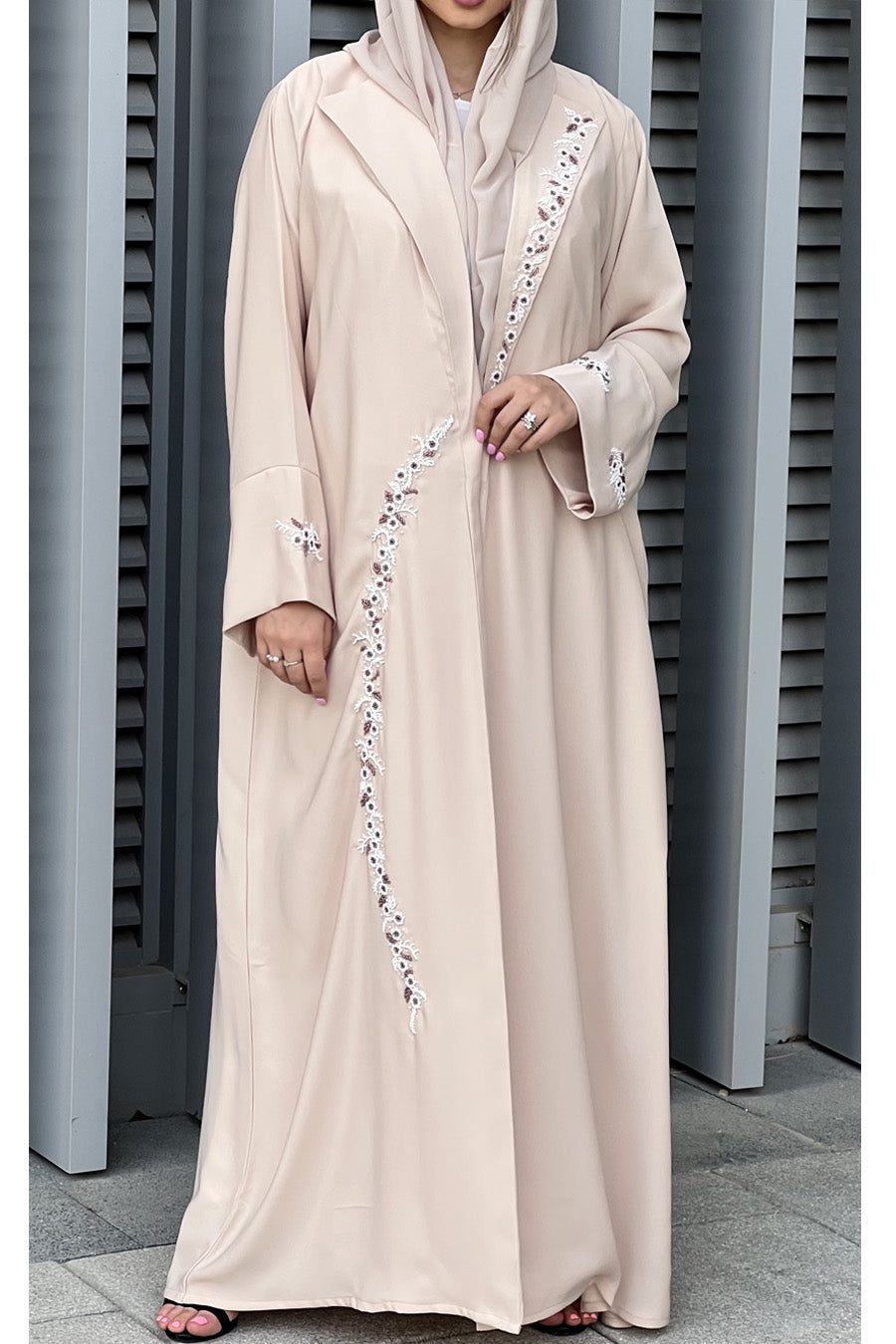 MOiSTREET Beige Korean Nada Embroidery Abaya (7634525749475)