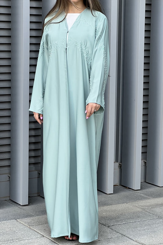 MOiSTREET Pale Blue Korean Nada Embroidery Abaya (7634574868707)