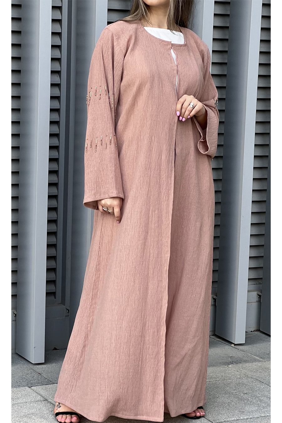 MOiSTREET Mandys Pink Korean Nada Embroidery Abaya (7634586304739)