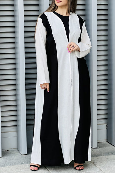 MOiSTREET Black & White Linen Abaya (7634686443747)