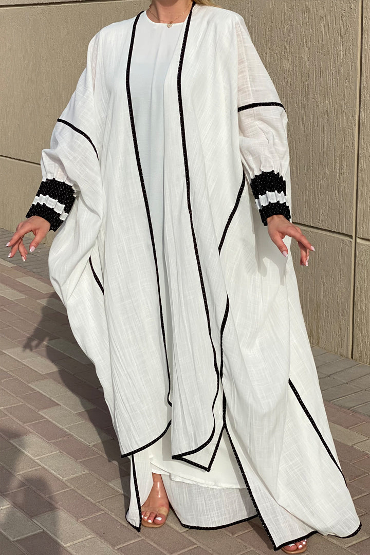 MOiSTREET White Linen Casual Abaya (6806197010616)