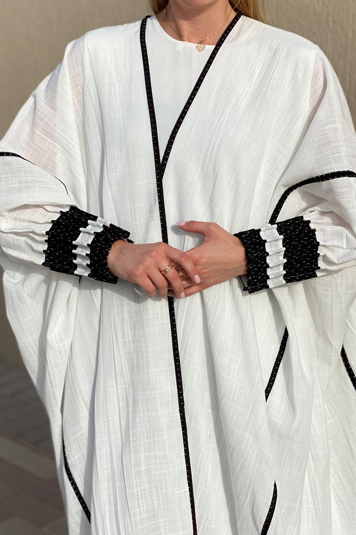 MOiSTREET White Linen Casual Abaya (6806197010616)