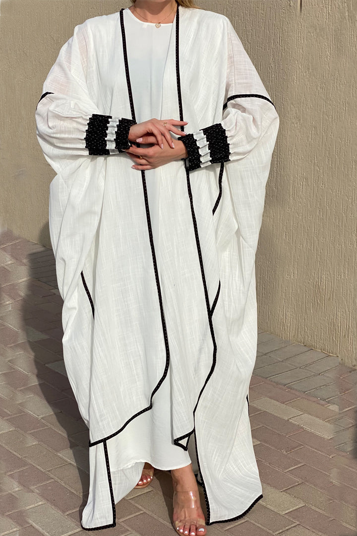 MOiSTREET White Linen Casual Abaya (6806197010616)