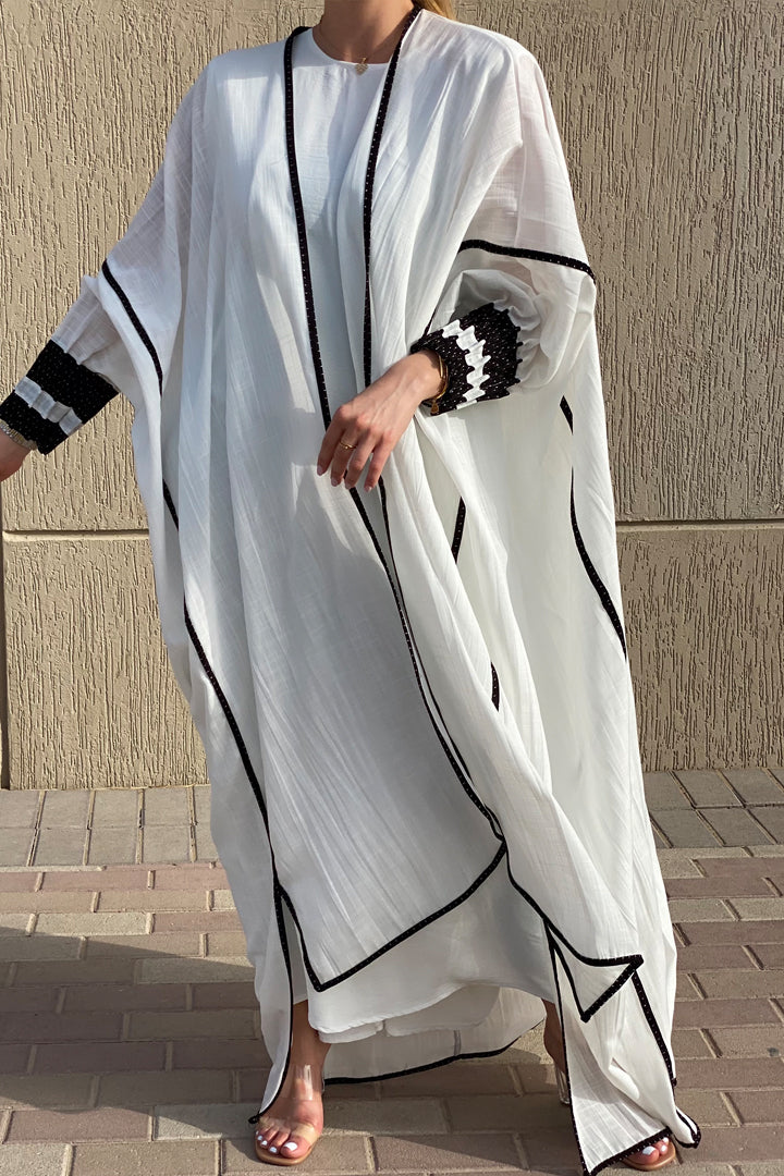 MOiSTREET White Linen Casual Abaya (6806197010616)