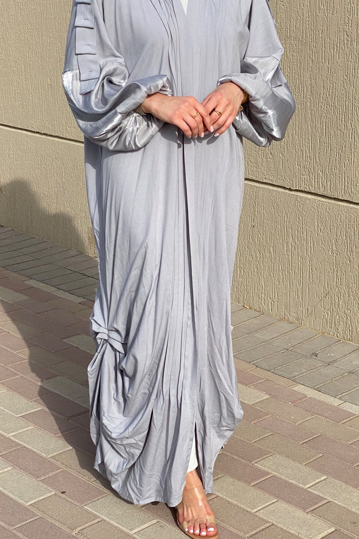 MOiSTREET Grey Harir Maqsood Casual Abaya (6807357882552)