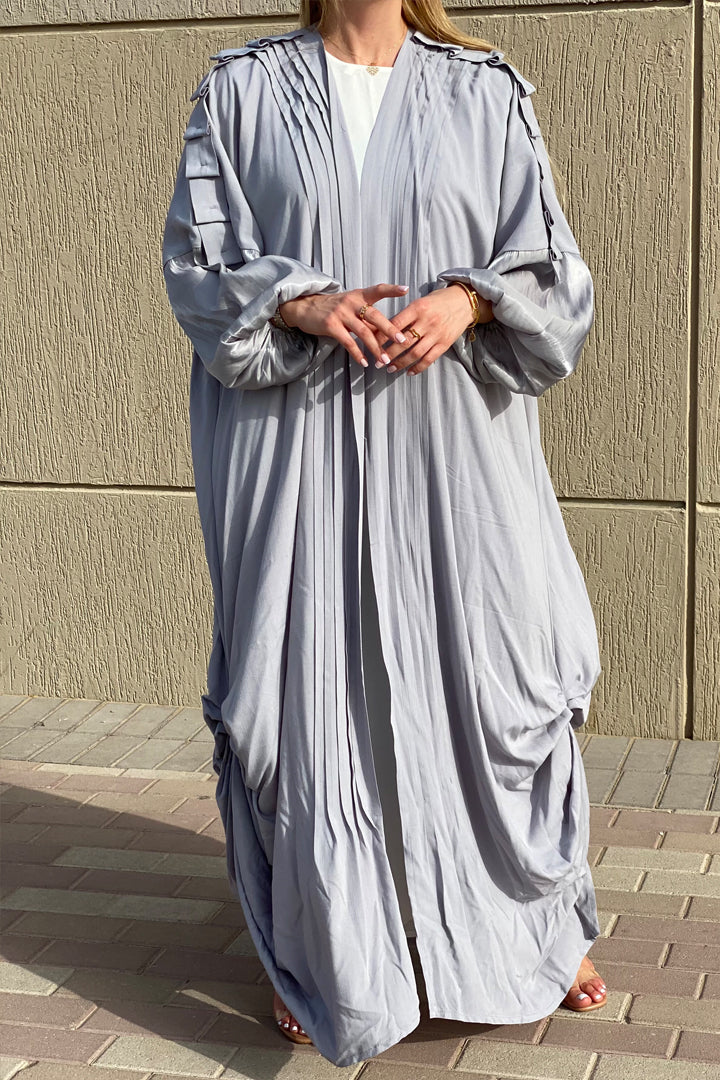 MOiSTREET Grey Harir Maqsood Casual Abaya (6807357882552)