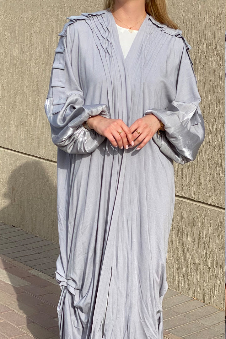 MOiSTREET Grey Harir Maqsood Casual Abaya (6807357882552)