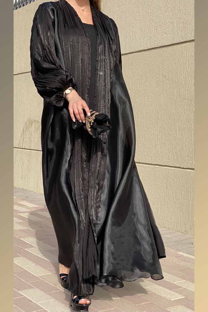 MOiSTREET Black Rotana Shimmer & Organza Designer Abaya (6807862280376)