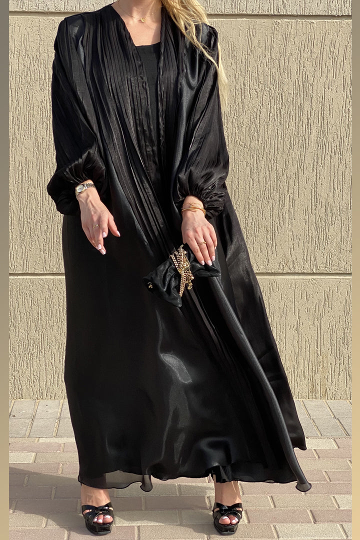 MOiSTREET Black Rotana Shimmer & Organza Designer Abaya (6807862280376)