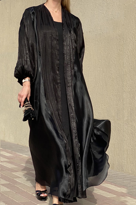 MOiSTREET Black Rotana Shimmer & Organza Designer Abaya (6807862280376)