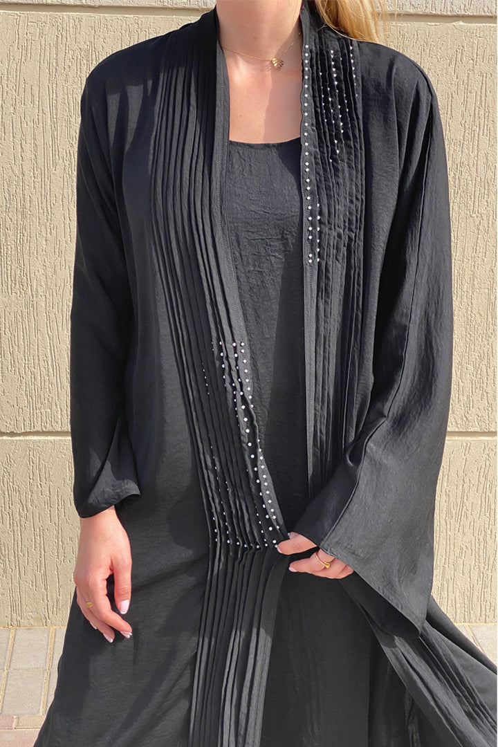 MOiSTREET Harir Maqsood Black Pleated Abaya (6808080089272)