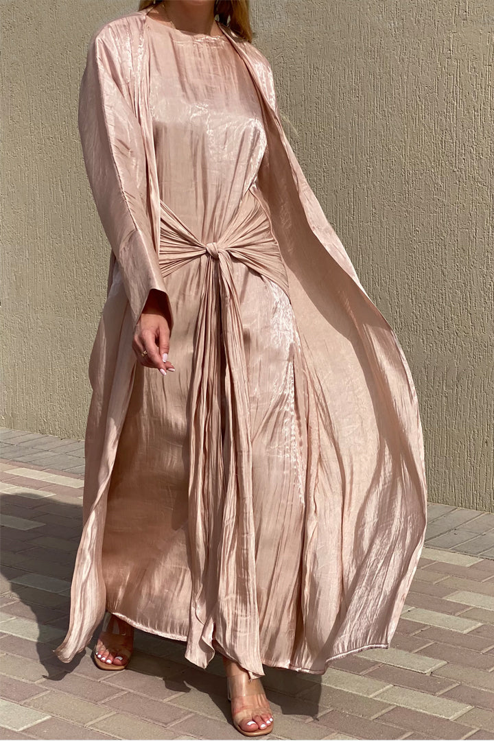 MOiSTREET Rotana Shimmer Mandys Pink Abaya Set Comes With 3 Piece (6810837909688)