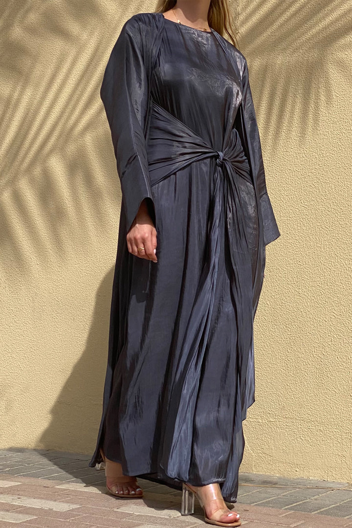 MOiSTREET Rotana Shimmer Mid Grey Abaya Set Comes With 3 Piece (6811088552120)