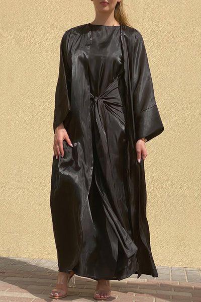 MOiSTREET Rotana Shimmer Black Abaya Set Comes With 3 Piece (6811129184440)