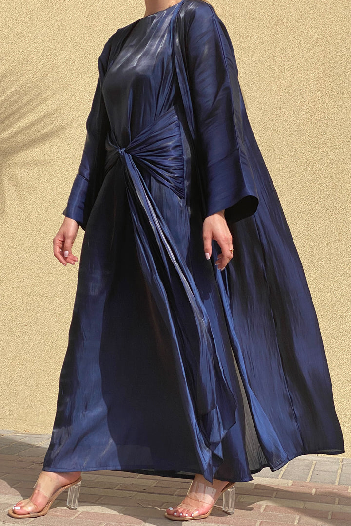 MOiSTREET Rotana Shimmer Navy Abaya Set Comes With 3 Piece (6811142029496)