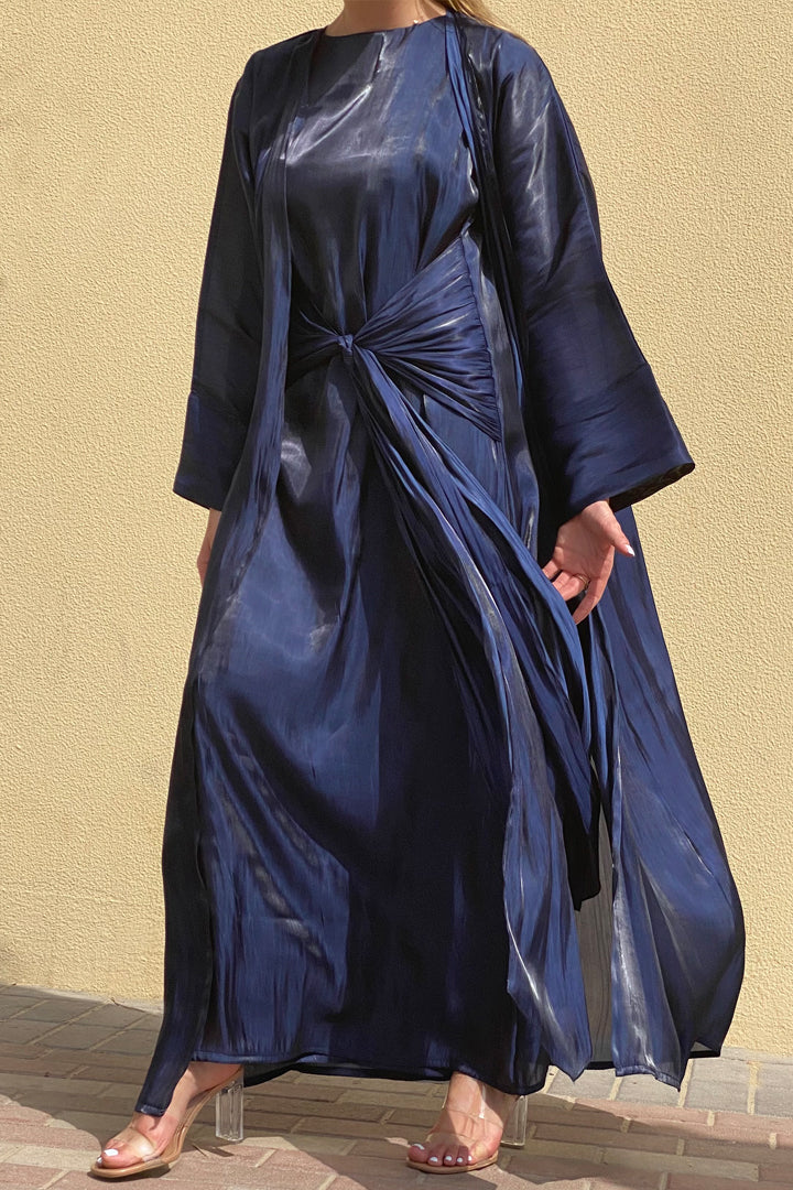 MOiSTREET Rotana Shimmer Navy Abaya Set Comes With 3 Piece (6811142029496)