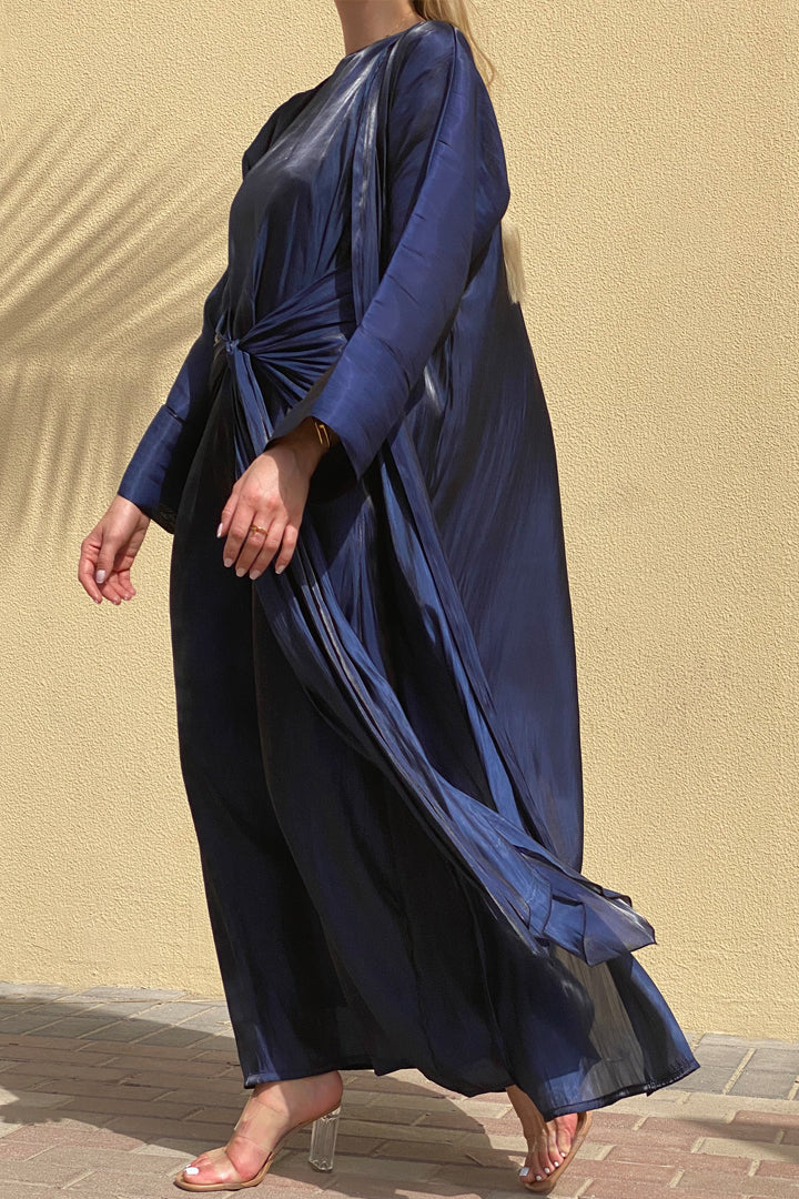 MOiSTREET Rotana Shimmer Navy Abaya Set Comes With 3 Piece (6811142029496)