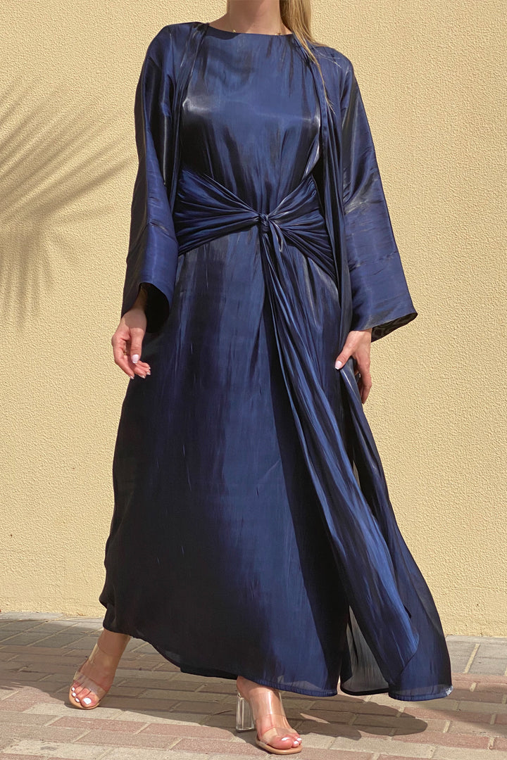 MOiSTREET Rotana Shimmer Navy Abaya Set Comes With 3 Piece (6811142029496)