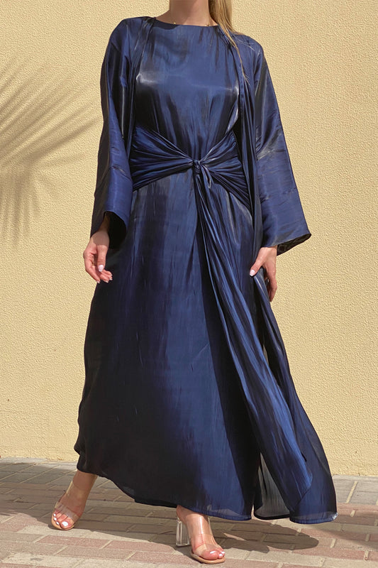 MOiSTREET Rotana Shimmer Navy Abaya Set Comes With 3 Piece (6811142029496)