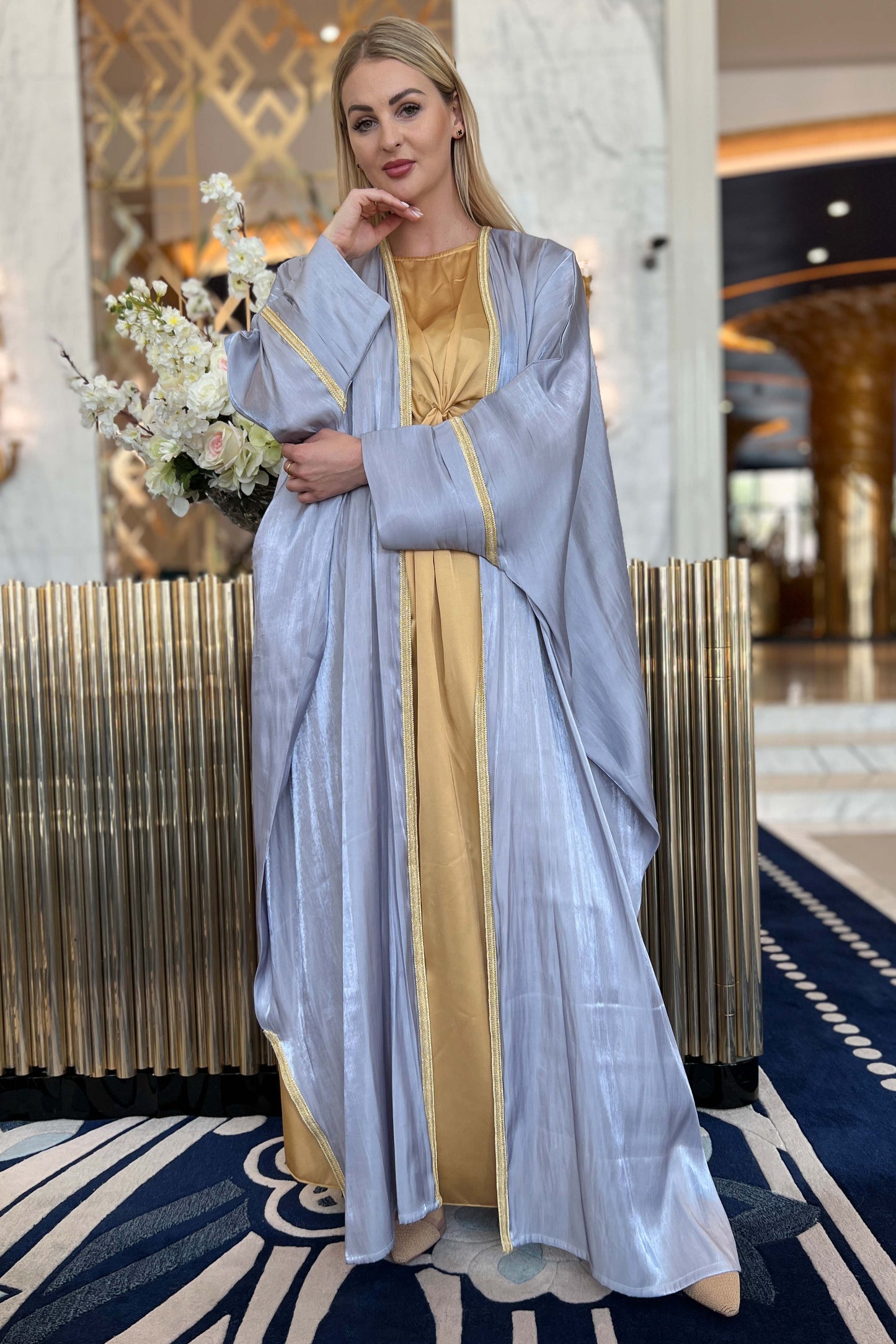 MOiSTREET Teal Blue Rotana Shimmer Bhist Abaya Set (7894443294947)