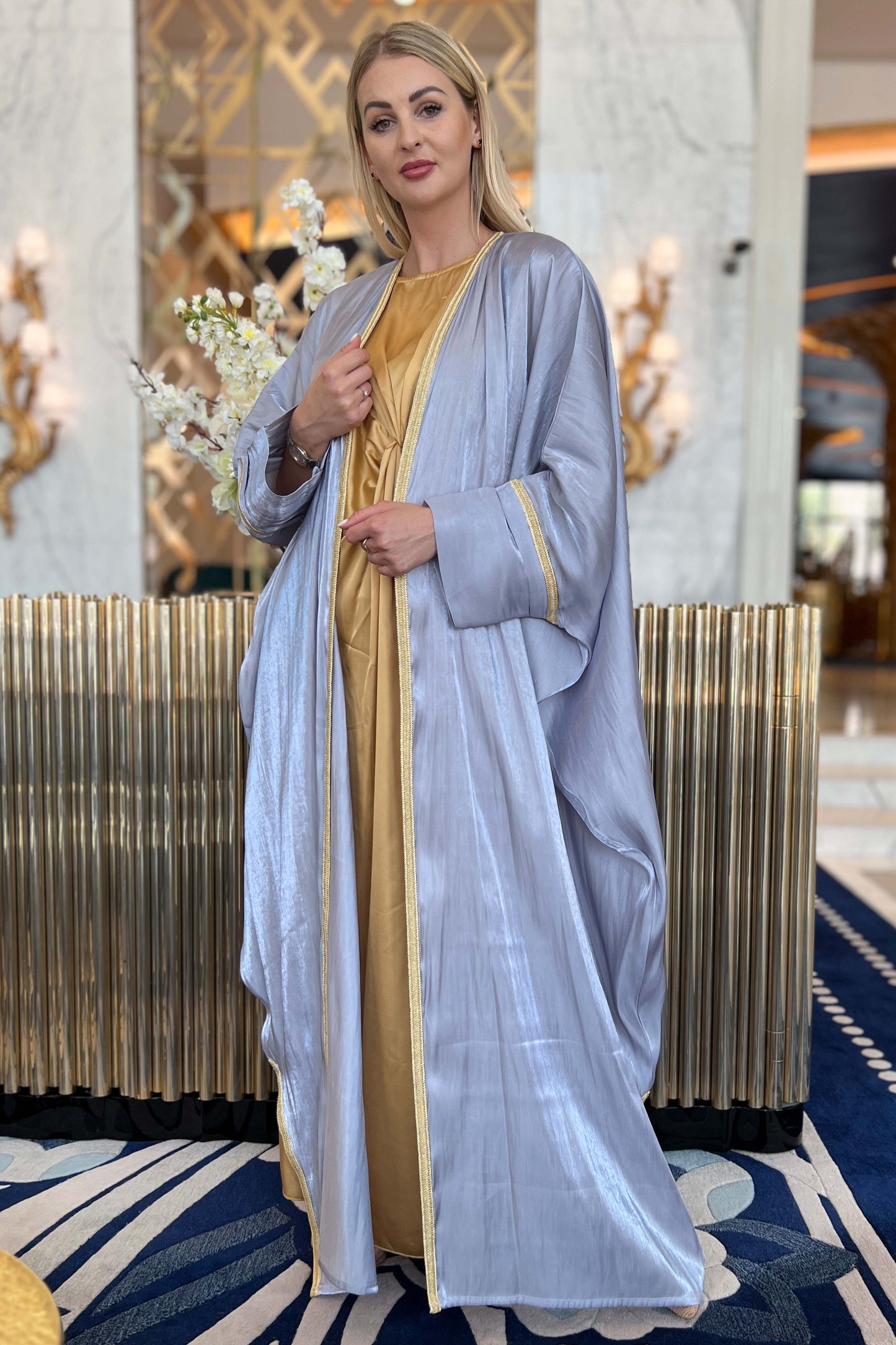 MOiSTREET Teal Blue Rotana Shimmer Bhist Abaya Set (7894443294947)