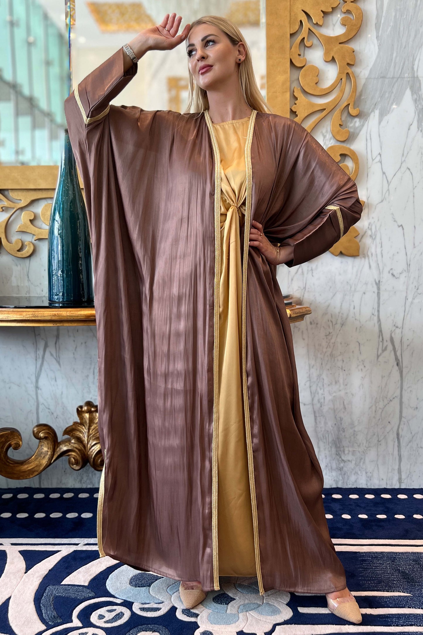 Copy of MOiSTREET Green Cyan Rotana Shimmer Bhist Abaya Set (7896537563363)