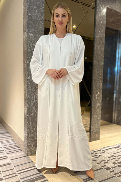 MOiSTREET Grey Linen and Cotton Abaya with Handwork (7897557565667)
