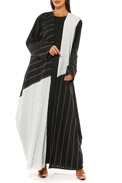 Black Casual Abaya with Contrasting Panels (7464359985379) عباية سوداء