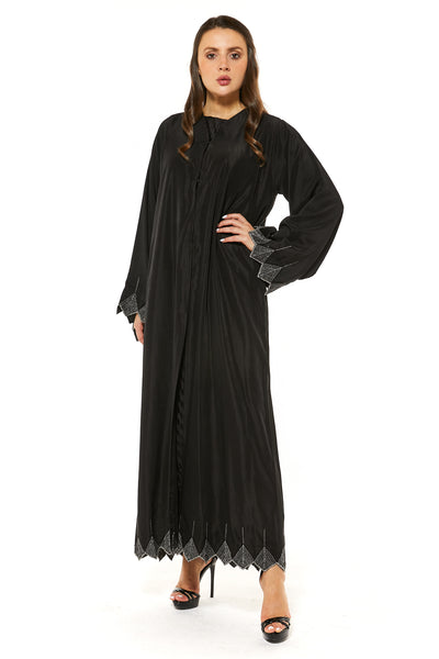 Black Abaya with Tatreez and Handwork embellishment (7468718489827) عباية سوداء