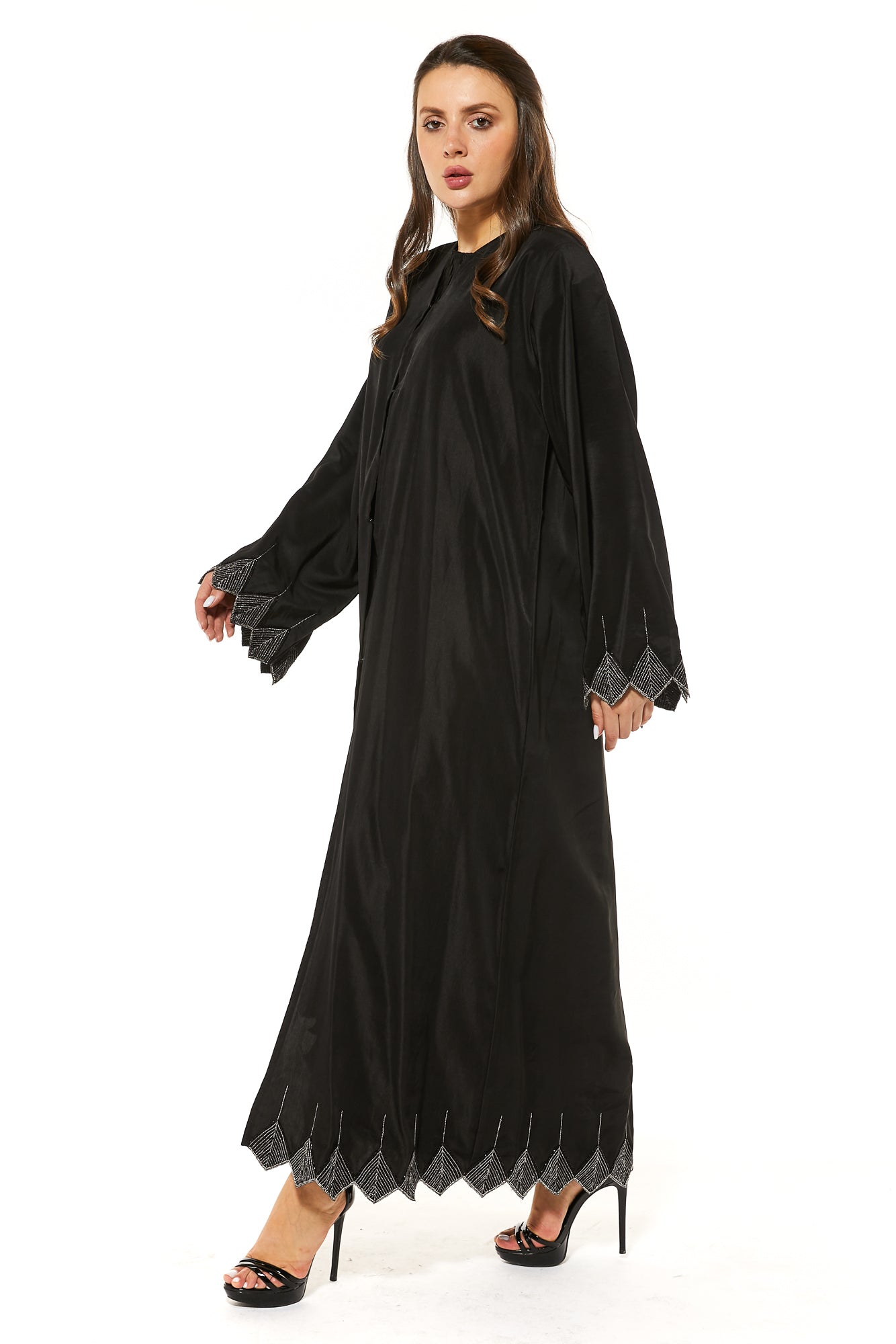 Black Abaya with Tatreez and Handwork embellishment (7468718489827) عباية سوداء