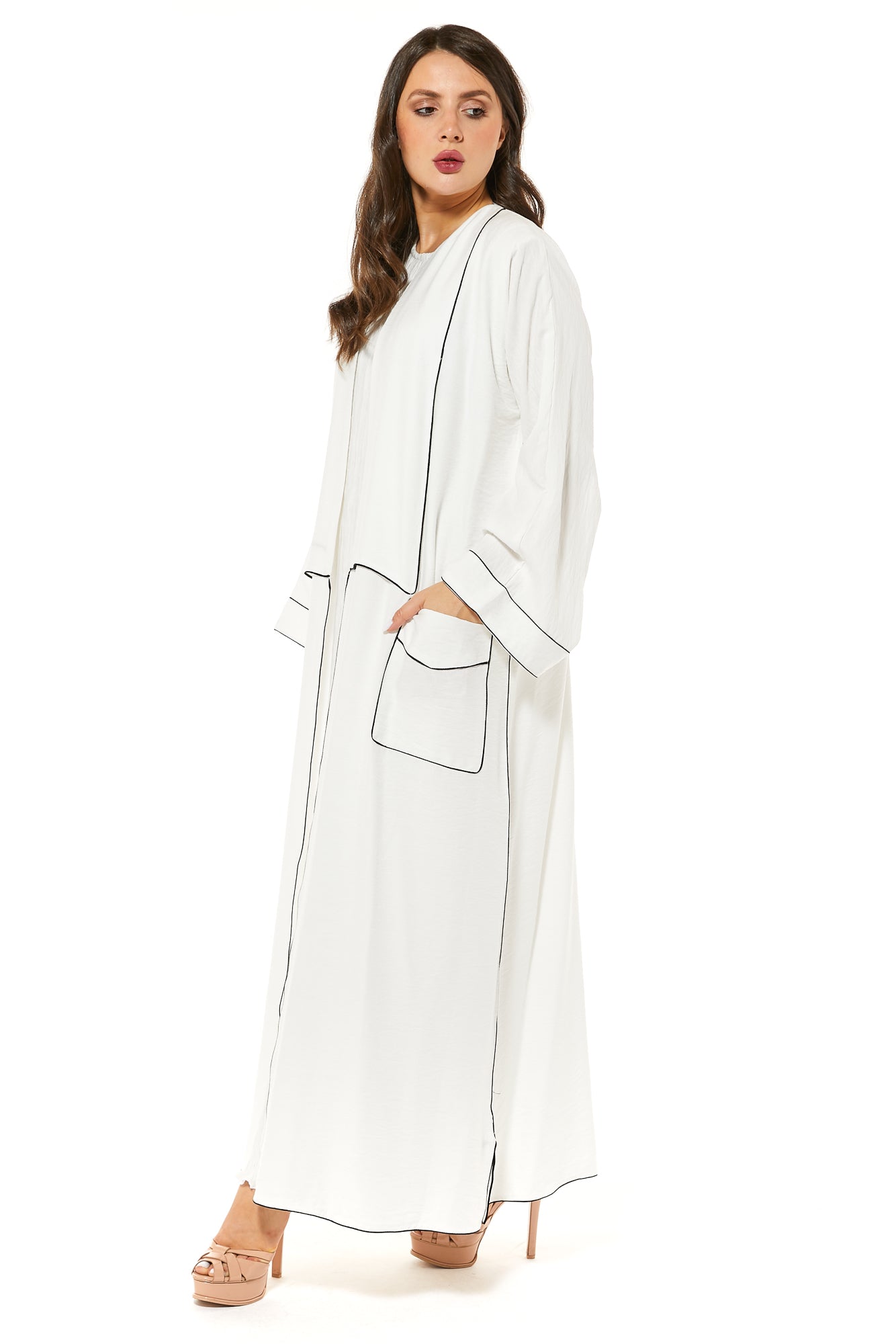 White Linen Casual Abaya (7464330854627)