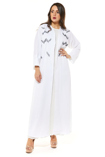 White Abaya with Beaded Embellishment (7468722553059)