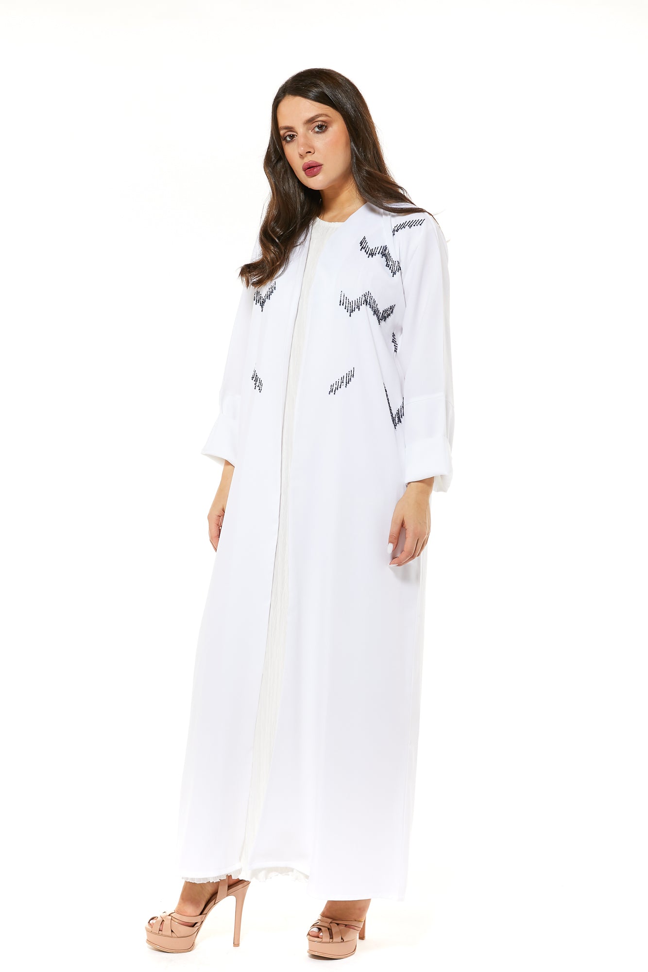 White Abaya with Beaded Embellishment (7468722553059)