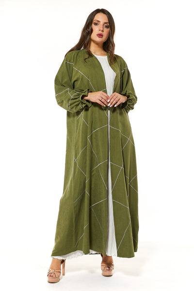Green Abaya with threadworm (7468856803555) عباية خضراء