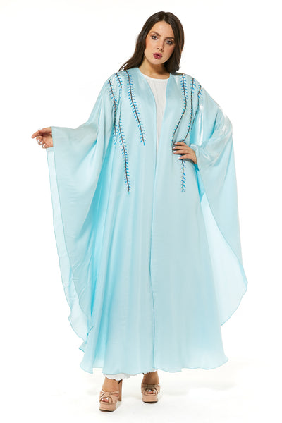 Blue Abaya Set with handwork embellishment comes with under dress (7468716392675)