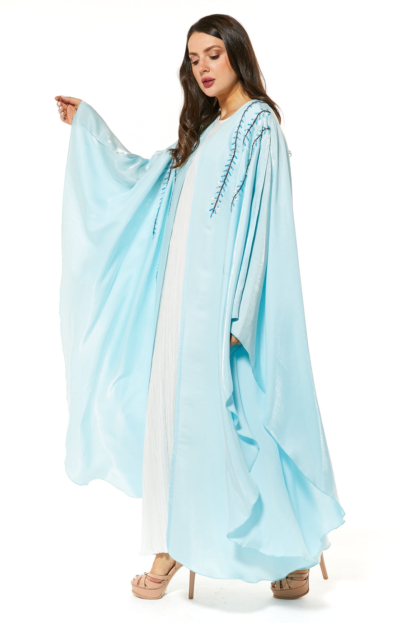 Blue Abaya Set with handwork embellishment comes with under dress (7468716392675) عباية زرقاء